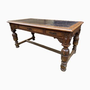 19th Century French Oak Leather Desk, 1890s