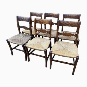 Antike englische Esszimmerstühle aus Nussholz mit Sitzgeflecht, 1830er, 6er Set