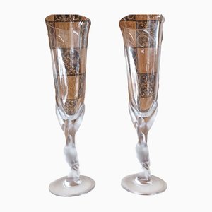 Bicchieri da champagne vintage con colombe che si baciano di Igor Carl Fabergé, set di 2