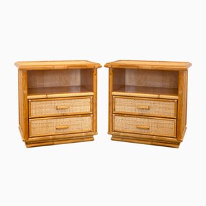 Bamboo & Wicker Bedside Tables, 1970s, Set of 2