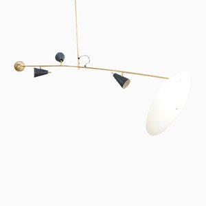 Italian Bamboo Ceiling Lamp in Brass and Metal by Luci Srl