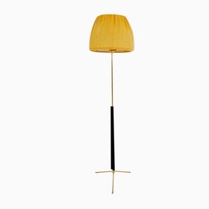 Mid-Century Scandinavian Floor Lamp in Brass and Black Wood from E. Hansson & Co., 1950s