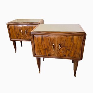 Italian Bedside Tables with Painted Glass Plate, Set of 2