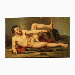 Artista francese, studio di nudo, XIX secolo, olio su carta