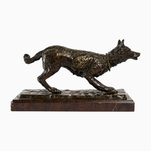 E. Vrillard, Cane da pastore vuole giocare, XIX secolo, scultura in bronzo