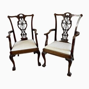 Antique Victorian Carved Mahogany Desk Chairs, Set of 2