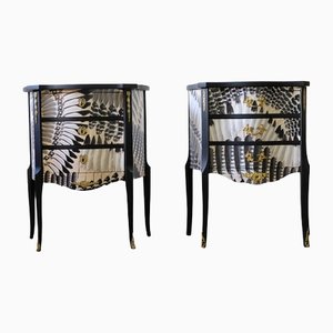 Louis XV Style Nightstand with Christian Lacroix Feather Pattern and Marble Top, Set of 2