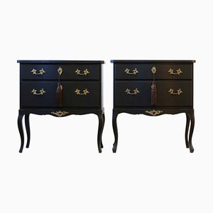 Rococo Style Nightstands with Modern Flat Black Finish, Set of 2