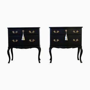 Tables de Chevet Style Rococo avec Finition Noire Moderne, Set de 2