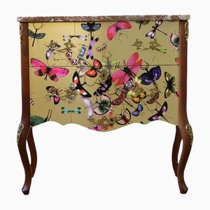 Rococo Style Nightstand with Gold Christian Lacroix Design and Marble Top