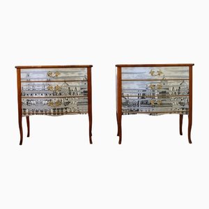 Rococo Style Nightstands with Fornasetti Design of Ancient Rome, Set of 2
