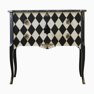 Gustavian Style Nightstand with Harlequin Black and White Design