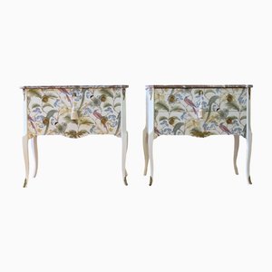 Antique Gustavian Style Nightstands in White with Marble Top, Set of 2