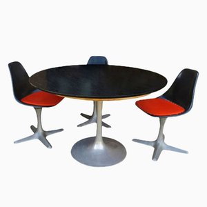 Table de Salle à Manger Circulaire Noire et Orange de Maurice Burke pour Arkana Tulip, 1960s, Set de 4