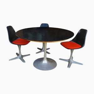 Black & Orange Circular Dining Table Set from Maurice Burke for Arkana Tulip, 1960s, Set of 4