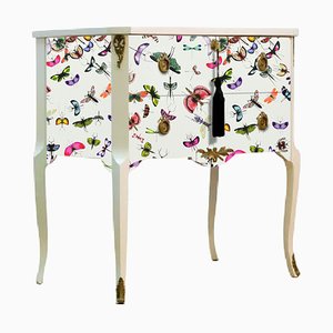 Gustavian Style Nightstand with Christian Lacroix Butterfly Design and Painted Marble Top
