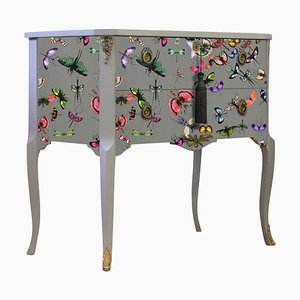 Gustavian Style Nightstand with Christian Lacroix Butterfly Design and Painted Marble Top
