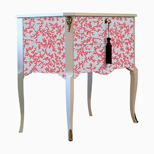 Gustavian Style Nightstand with Coral Design and Painted Marble Top