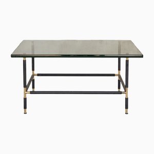 Italian Square Table in Enameled Metal, Brass and Molated Crystal by Fontana Arte, 1950s