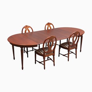Gustavianischer Vintage Tisch mit Stühlen aus Holz, 4er Set