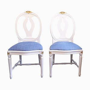 Chaises Sculptées Rose Gustavienne avec Détails Sculptés en Or, Set de 2