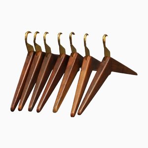 Seven Cloth Hanger in Solid Wood and Brass by Hagenauer, 1950, Set of 7