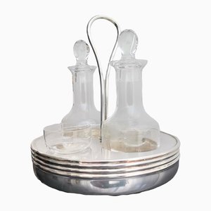 Art Deco Silver and Clear Crystal Oil and Vinegar Table Set, 1920s, Set of 5