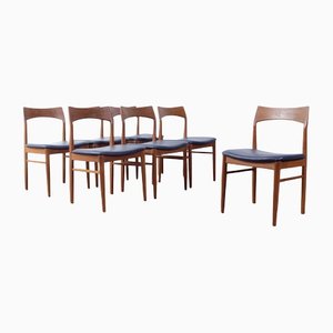 Danish Model 59 Dining Chairs in Teak and Blue Skai by Henning Kjærnulf for Vejle Stole, Set of 6