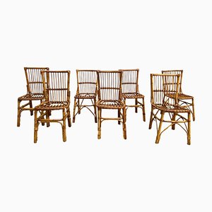 Bamboo and Rattan Dining Chairs from Dal Vera, Italy, 1960s, Set of 7