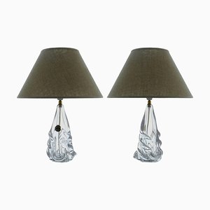 Lampes de Bureau Mid-Century en Cristal de Cristal de France, Set de 2