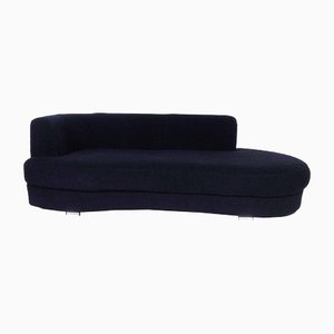 Mid-Century Modern Italian Curved Sofa in Dark Blue Boucle