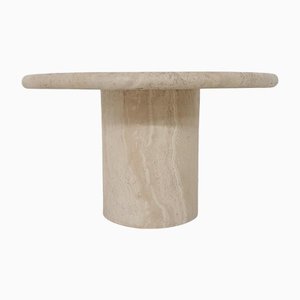Round Travertine Side Table, 1970s