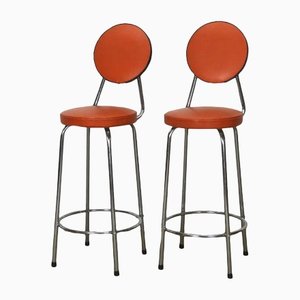 Vintage Red Faux Leather Bar Stool with Chrome Base