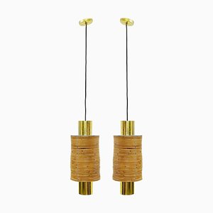 Modern Italian Brass and Bamboo Pendants