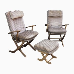 Vintage Garden Lounge Chairs and Footstool, Set of 3