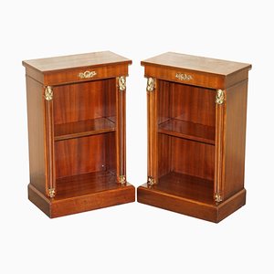 Antique Egyptian Revival Dwarf Open Bookcases with Brass Fittings, Set of 2