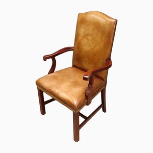 English Leather & Mahogany Chesterfield Armchair