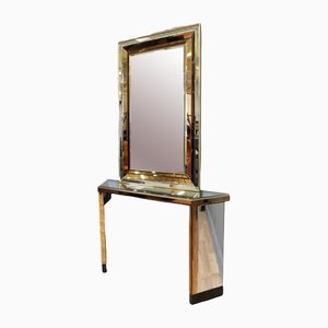 Mesa consola con espejo dorado de Schöninger. Juego de 2