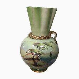 Vaso decorativo in ceramica con paesaggi, Italia, 2000