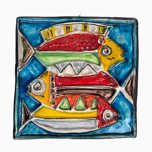 Quadratische Keramik Fisch Platte von Giovanni De Simone, 1960er