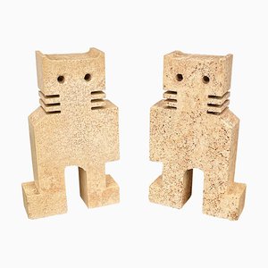 Sculptured Cat Bookends in Travertine by Fratelli Mannelli, Italy, 1970s