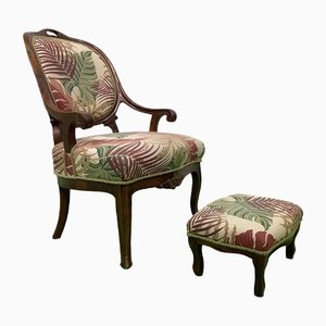 Antique Historicism Chair with Stool, 1890s, Set of 2