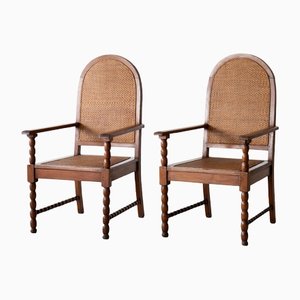 Colonial Bobbin Armchairs in Rattan, Set of 2