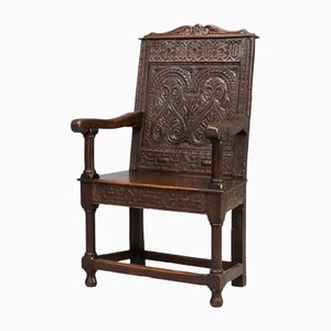 Antiker handgeschnitzter Beistellstuhl aus Eiche