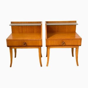Art Deco Scandinavian Nightstands with Drawers and Glass, Set of 2