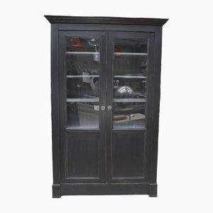 Black Patinated Walnut Library Window with 2 Doors and 5 Removable and Adjustable Interior Shelves, 1900s