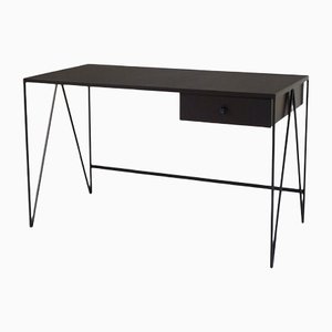Large Black Desk with Natural Linoleum Drawer from &New