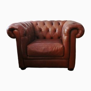 Extra Wide Brazilian Brown Leather Chesterfield Club Chair