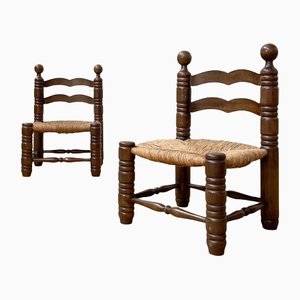 Chairs in Oak and Straw by Charles Dudouyt, 1940, Set of 2