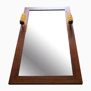 Large Danish Rosewood Wall Mirror with Amber Lights, 1960s